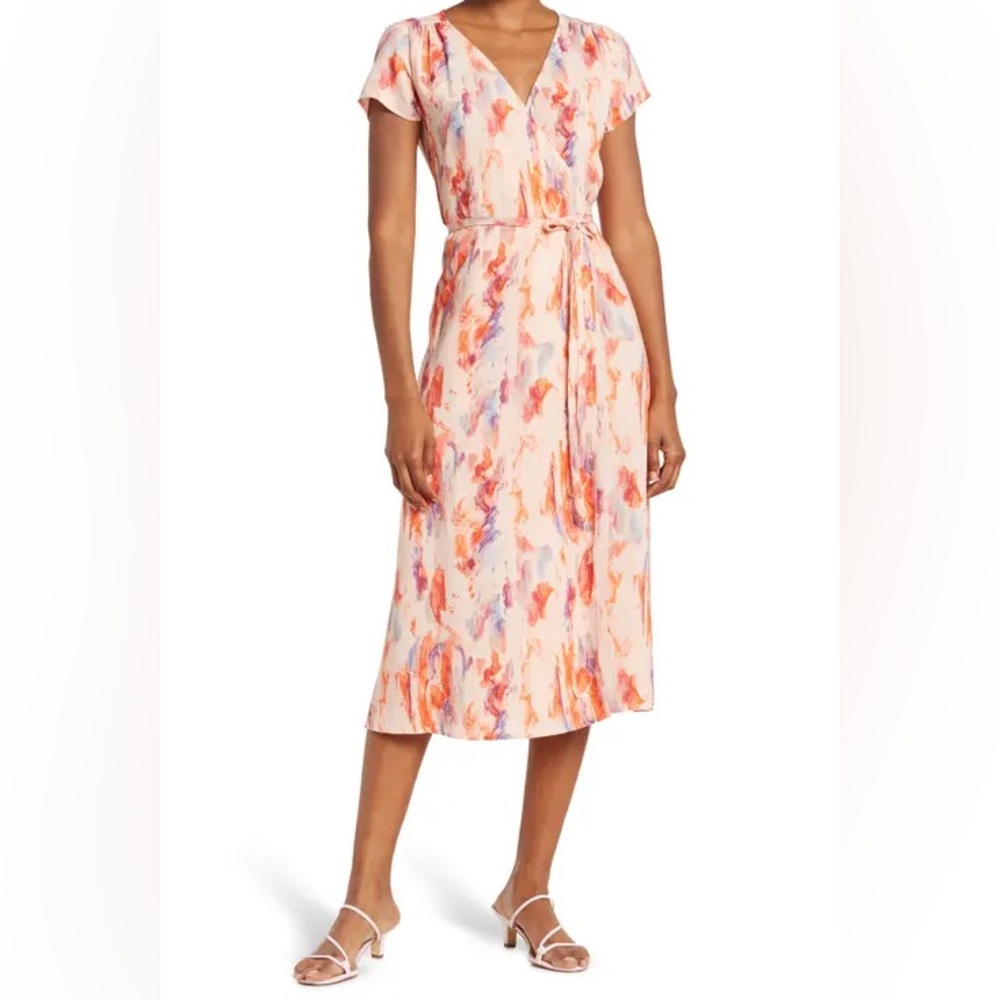 Halogen Short Sleeve Wrap Midi Dress